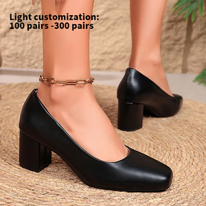 Nouvelles Chaussures à Talons Hauts Sexy pour <span class=keywords><strong>Femme</strong></span>, Design Luxe, Bout Plat Courbé, Surface Brillante & Daim Synthétique, <span class=keywords><strong>Talon</strong></span> Carré Épais K9310 - Product Image 3