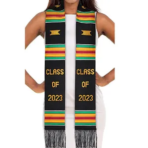 Class of 2024 Authentic Handwoven Kente Cloth Graduation Stole Gold Embroidery Letters With Tasse party supplies Y123
