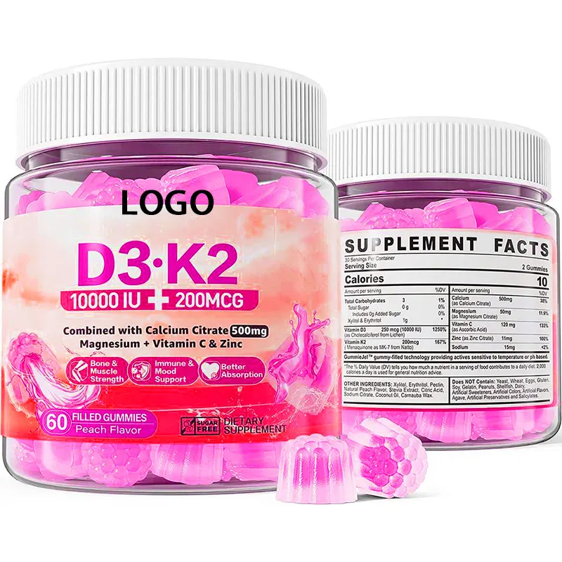 Chất lượng cao Vitamin K2 MK4 Gummies Vitamin D3 K2 Bột Vitamin tổng hợp vitamin D3 đầy Gummies