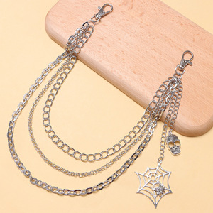 โซ่คล้องกางเกงโลหะลายหัวกะโหลกหลายชั้น ดีไซน์ใยแมงมุมแบบกอธิค ทำจากโลหะผสมสังกะสี สำหรับใส่ในชีวิตประจำวัน สไตล์ฮิปฮอป - Product Image 3