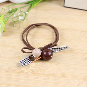 Fabric Ribbon Hair <b>Tie</b> High Elasticity <b>Brown</b> Beaded Bow Casual Headdress - Product Image 4