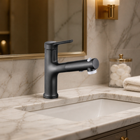 Robinet de lavabo extractible en alliage de zinc de qualité supérieure, trois modes, style minimaliste, pour salle de bain (vente en gros)