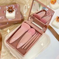 Ensemble de 5 pinceaux de maquillage portables, poils synthétiques de haute qualité, poudre, blush, fond de teint, fard à paupières, kit de pinceaux de maquillage, logo personnalisé