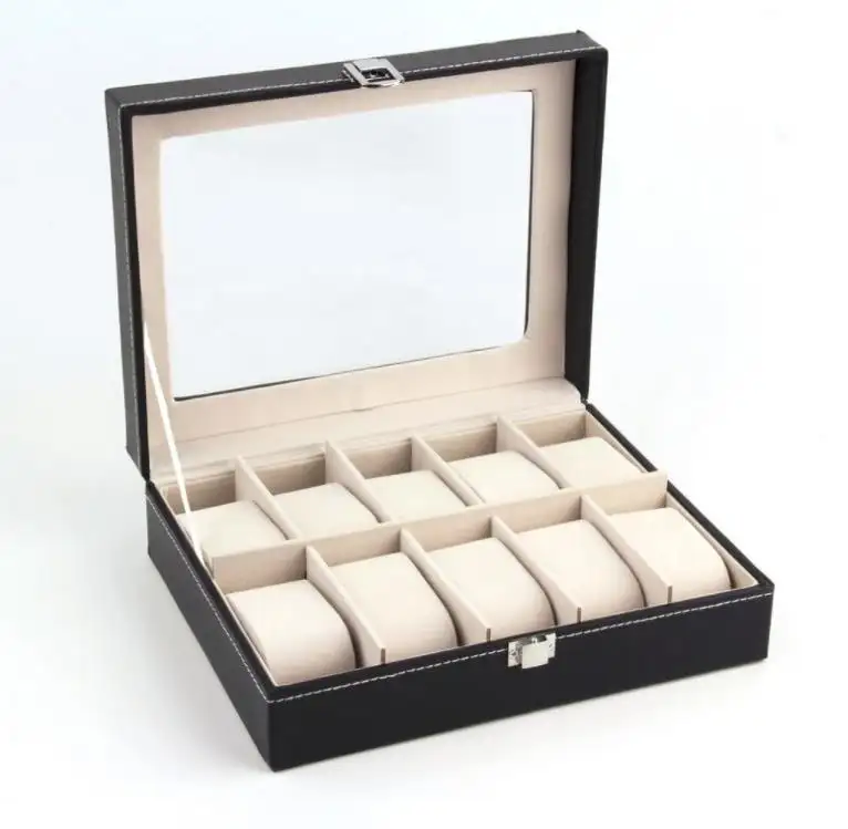 Watch Box Organizer Pillow Case 10 Slot Watch Box With Framed Glass Lid Display Case Men and Women Watch Boxes