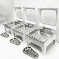 Pemanas Makanan Gas Stainless Steel untuk Prasmanan Pernikahan, Wadah Sajian Putih, Peralatan Dapur Komersial untuk Hotel Restoran