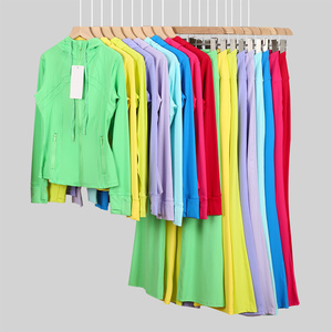 Ensemble de yoga respirant style <span class=keywords><strong>Lulu</strong></span>, fermeture éclair, 2 pièces, tenue de sport ajustée pour femmes - Product Image 1