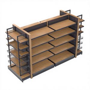 Estanterías de Góndola Multinivel Highbright para Supermercados con Estantes de Madera y Panel Trasero de Malla Metálica para Exhibición en Tiendas de Abarrotes - Product Image 3