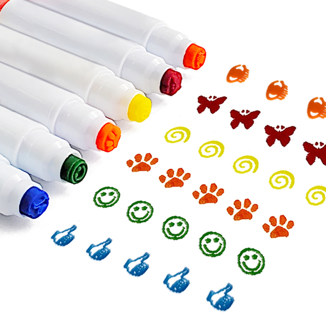 Fancy Toy Gift Stamp Water Color Marker Pen for Kids Stampers Pen Assorted Shape Heart Star Dot Stamp Markers