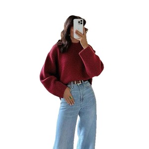 Korean Style Soft Cozy Sweater Women Loose Knit Top Round Neck Solid Color Autumn Winter One Size Fits All White Black <b>Red</b> Pink - Product Image 5