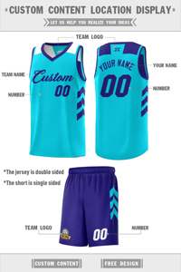 Maillot de basket-ball personnalisé violet aqua double face - Product Image 4