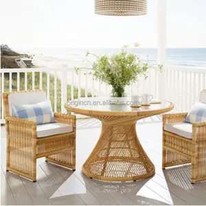 Conjunto de cadeiras de mesa de jantar de vime tecido à mão para jardim interno e externo inteligente