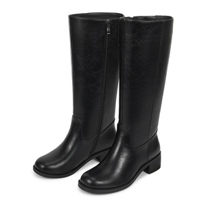 WETKISS Retro-Design Große Größe Runde Zehenpartie 70er Jahre Damen Kniestiefel Blockabsatz Kniehohe Stiefel Schwarze Reitstiefel - Product Image 2