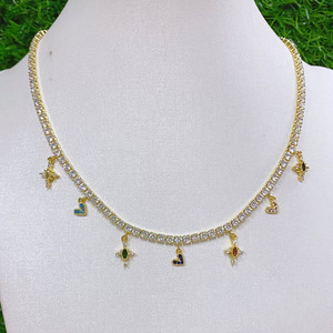 NZ1248 oro CZ pavimenta diamante Bling ghiacciato CZ croce cuore ciondola Charms Tennis strass Tennis collana girocollo - Product Image 2