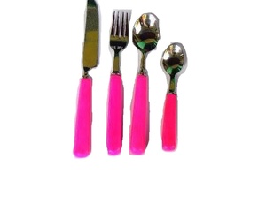 Juego de Cubiertos de Acero con Mango de Resina Rosa, Vajilla de 4 Piezas en Cualquier Color, Material Metálico - Product Image 2