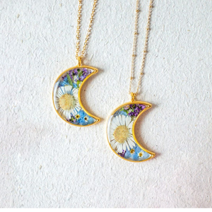 Collar de flor de Luna prensado hoja de girasol natural <span class=keywords><strong>Margarita</strong></span> blanca collar con colgante de luna creciente para mujer - Product Image 1