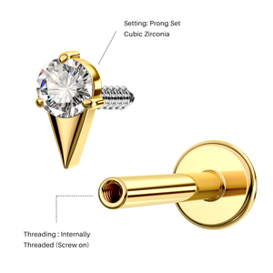 Toposh g23 טיטניום פירסינג צבע זהב סביב זירקוניה פנימית רתימת שפתיים שטוח בחזרה העגיל - Product Image 2