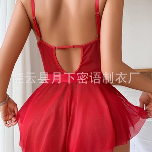 Nouvelle lingerie sexy de style européen et américain pour le commerce électronique transfrontalier, ensemble de lingerie en dentelle et résille à pois pour femmes, robe de nuit. - Product Image 3