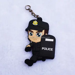 Solid Export 3D soft pvc police shape keychain with embossed logo for China