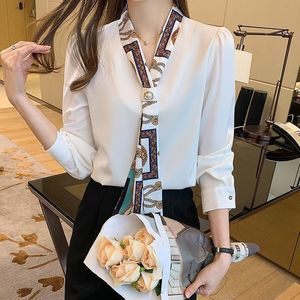 Primavera autunno manica lunga donna fiocco con scollo a V con stampa camicetta in Chiffon top Blusas donna Mujer De <span class=keywords><strong>Moda</strong></span> - Product Image 2