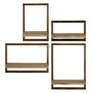 Estantes de <span class=keywords><strong>Pared</strong></span> Art Deco de Madera, Estante Flotante Decorativo, Estantería de Almacenamiento de Cuatro Niveles, Montado en la <span class=keywords><strong>Pared</strong></span>, para Cocina y Baño - Product Image 1