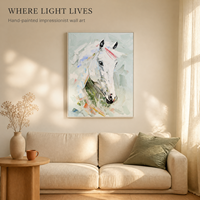 Peinture à l'huile abstraite texturée peinte à la main sur mesure, certifiée FSC et BSCI, représentant un cheval, pour la décoration intérieure (vente en gros)