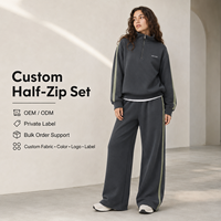 Ensemble deux pièces personnalisé pour femme : pull demi-zip gris anthracite et pantalon large en molleton épais – Survêtement streetwear