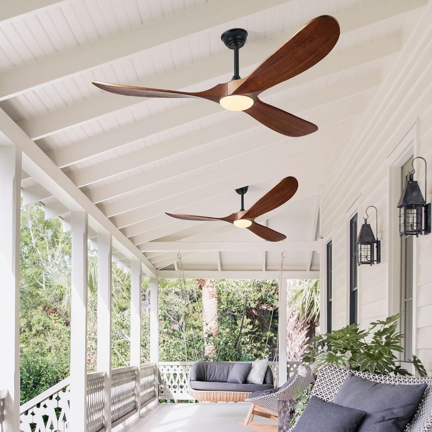 52 Inch Modern LED Ceiling Fan with Light and Remote Control Wood Blade AC Motor Industrial Style Ceiling Lamp for Living Room