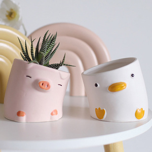 Decorative Knick-knacks Cute Ceramic Duck <strong>Pig</strong> Succulent Plant Pot Cartoon Animal <strong>Planter</strong> for Table Decoration Bookself Balcony - Product Image 1