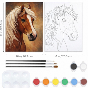 Kit de peinture sur toile pré-dessinée Cheval, Ensemble DIY pour soirées peinture, Pinceaux à peinture acrylique, Kit d'art facile pour enfants et adultes, Décoration intérieure - Product Image 1