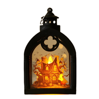 Lanterne citrouille rétro d'Halloween, veilleuse en plastique et verre imprimée offset – Accessoire lumineux portable pour l'aménagement de fêtes, accent de présentation sur étagère, thème hanté