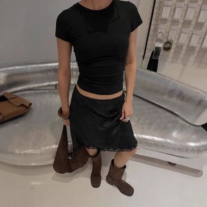 Falda midi de cintura alta con lunares y ribete de encaje, falda ajustada para mujer, estilo urbano para ocio y compras - Product Image 3
