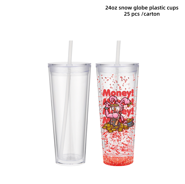 Clear - 24oz snow globe plastic cups / 25pcs