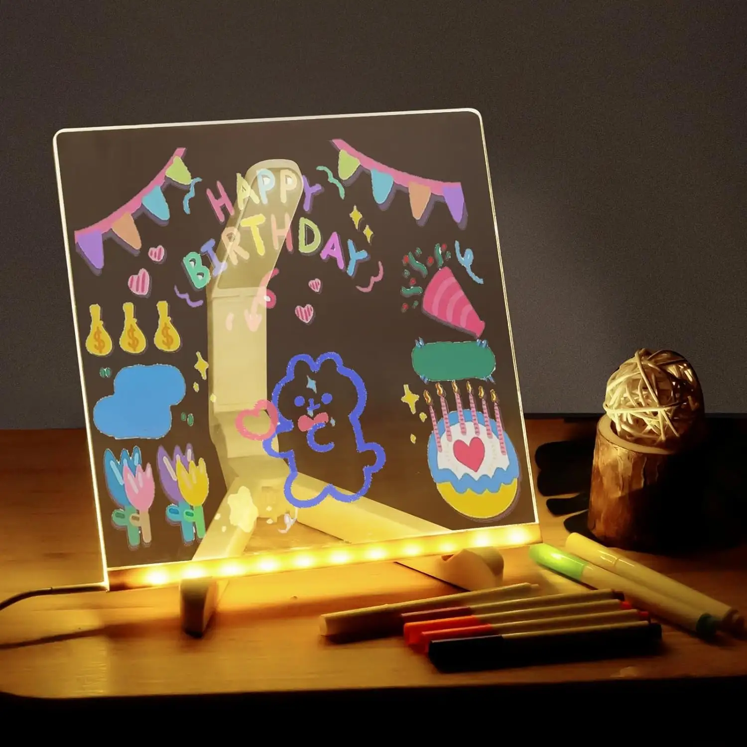 DIY Luminous LED Board Glossy Drawing Board Memo Message Light, Acrylic Dry Erase Board, for bedroom Decor Night Light Kids TOY