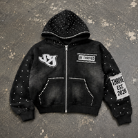 Sweat à capuche zippé personnalisé pour homme, effet délavé, avec strass, coupe oversize, style streetwear, logo brodé, fabricant OEM
