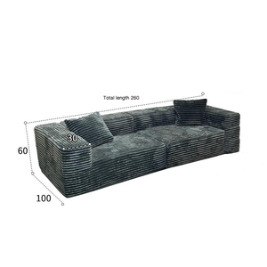 Set <span class=keywords><strong>Sofa</strong></span> Ruang Tamu Kain Corduroy Hitam Berkualitas Tinggi, Terkompresi dengan Busa Vakum yang Dapat Diperpanjang dan Dikonversi - Product Image 3