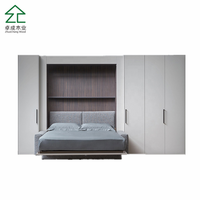 Armoire en bois moderne personnalisée avec lit mural et canapé, meubles de chambre à coucher, armoire à vêtements avec portes à charnières