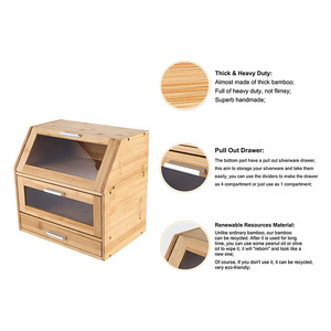 Boîte de rangement en bambou à deux niveaux, organiseur de cuisine, conteneur alimentaire avec porte en verre pour utilisation dans le garde-manger - Product Image 5