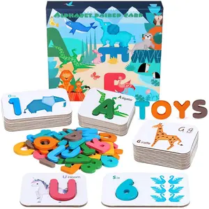 Früh kindliche Bildung Alphabet Nummer Lernspiel zeug Holz buchstaben und Zahlen Tier karten passend Alphabet isierungs spiel