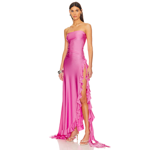 Mode tendance Robe de soirée pour femme Robe longue asymétrique sans bretelles à volants - Product Image 3
