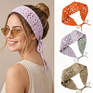 Fasce per capelli da donna all'uncinetto, bandane floreali elastiche, fasce vintage lavorate <span class=keywords><strong>a</strong></span> maglia con fiori - Product Image 4
