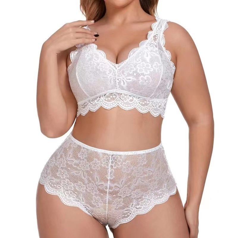 White Plus Size 2 Piece Lace Lingerie Set
