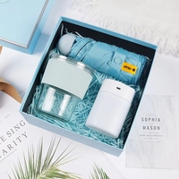 Support de téléphone humidificateur, tasses à paille, aromathérapie, ensemble cadeau d'affaires en acier inoxydable bleu pour le bureau et les remises de diplômes