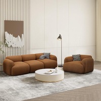 Ensemble de canapés modulaires en tissu bouclé brun bio, structure en bois massif, meubles écologiques pour salon, villa, appartement