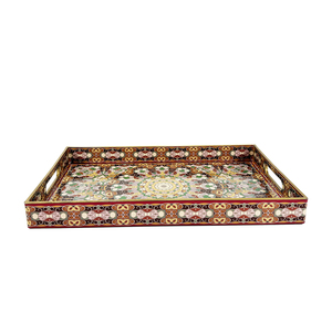 Bandeja Rectangular Premium con Borde Dorado y Rojo, Diseño Floral Mandala de <span class=keywords><strong>Palacio</strong></span> Chino para Agregar Elegancia Cultural a tu Espacio - Product Image 3