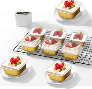 Z300 300ml Recipiente de comida para llevar Cuencos de postre cuadrados Tapa de papel de aluminio Plástico Smoothwall Desechable Pastelería Pudín Taza - Product Image 4