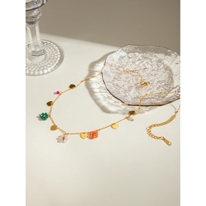 N & S Vintage 18K oro Acero inoxidable colorido cristal cuenta flor corazón colgante collar mujeres moda regalo cadena 40 + 5cm - Product Image 5