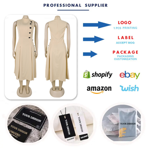 S10993 Trendy Summer Dresses Women Casual Elegant High Waist Stand Collar Sleeveless Office Lady Dress for Women With Button - Product Image 3