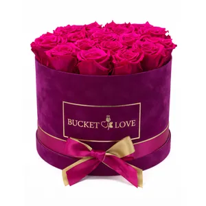 Caja de terciopelo con forma redonda para regalo, cajas de terciopelo para embalaje de joyas, rosa de ante