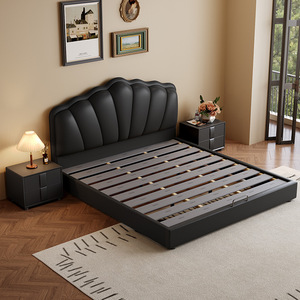 Lit double en cuir noir rétro avec rangement et coffre haut pour chambre à coucher - Product Image 4