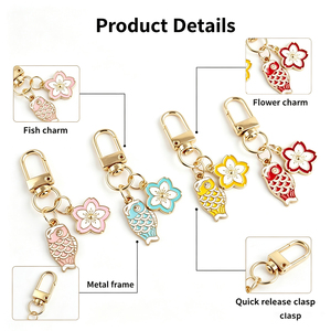 Llavero de Metal de Aleación de Zinc con Forma Irregular Personalizada, Diseño de Doble Colgante de Pez y Flor para Llaves de Coche, Mochila, Bolso, Bolsa de Regalo - Product Image 2